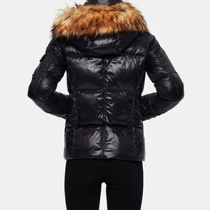 Faux fur trim hooded down puffer coat